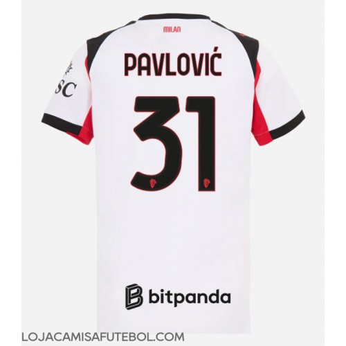 Camisa de Futebol AC Milan Strahinja Pavlovic #31 Equipamento Secundário Mulheres 2025-26 Manga Curta